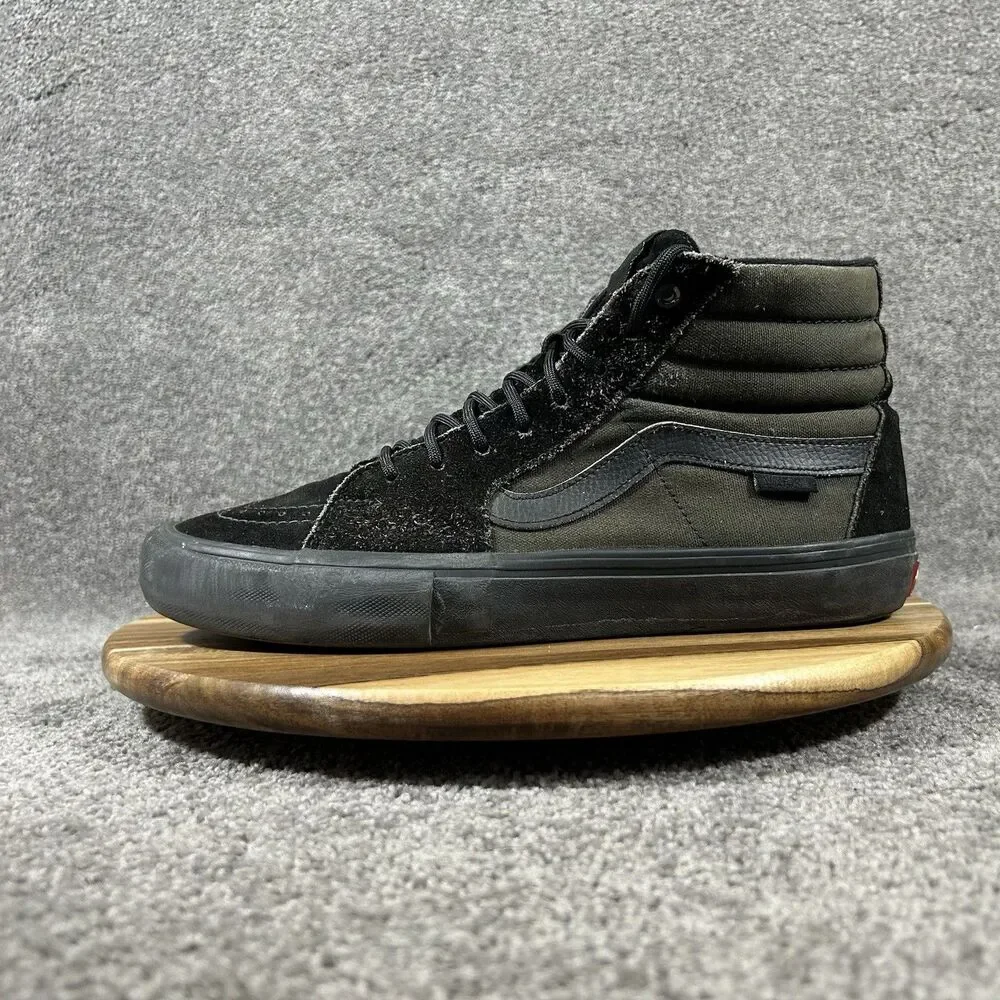 Vans Sk8-Hi Pro Mens Sz 10.5 Triple Black Canvas Skate Athletic Shoes Used